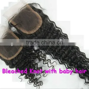 Free Parting Baby Hair Bleached Knots, Deep Wave, Peruvian Hair Lace Closure thumbnail-1