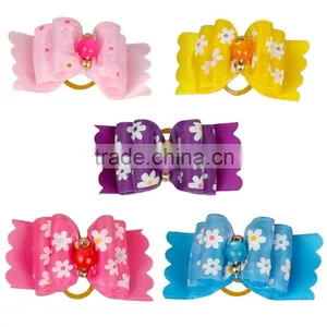 Flowers Pattern Wholesale Dog Boutique Hair Bows Small Dog Hair Bows thumbnail-1