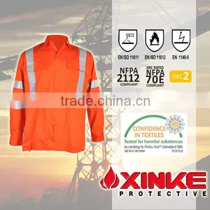 Custom Breathable Orange Long Sleeve Cotton Fire Retardant Safety Work Shirt thumbnail-1