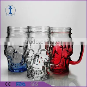 Machine Made Skull Mason Jar With Lid and Straw Quality Choice thumbnail-1
