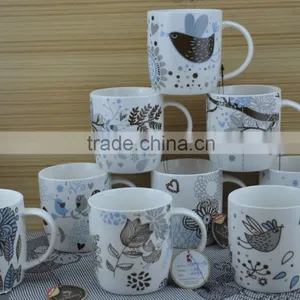 14OZ Bird With Flower Fully Decal Printed Ceramic Mug, Shiny Surface New Bone China Coffee Cup, KL5001-10702 thumbnail-2
