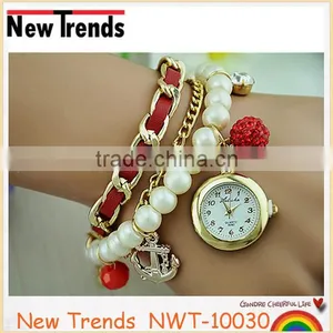 2015 High Quality Fashion Pearl Ladies Wrist Watch Pearl Bracelet Watch thumbnail-2