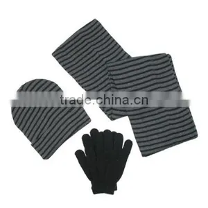 Mens Knit Striped Hat Gloves and Scarf Winter Set thumbnail-1