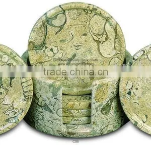 Coral Marble Coaster With 6 Pcs and Holder thumbnail-1
