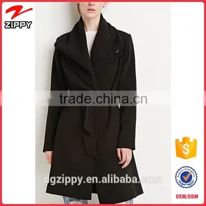 2015 New Apparel Fashion Designs Belted Shawl Collar Coats for Woman thumbnail-1