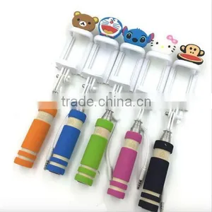 Fashion Cartoon Mini Selfie Stick Wired Remote Holder Phone Monopod Paul Teddy Doraemon thumbnail-1