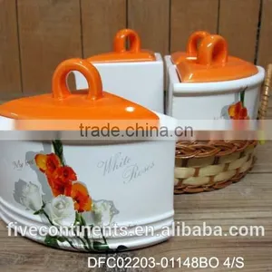 Chinese Ink Ceramic 4 Pcs Condiment Set in a Round Wood Basket thumbnail-1