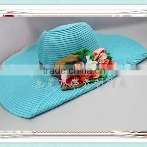Flower Decorated Blue Floppy Straw Hats thumbnail-1