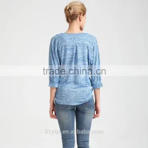 Women Cross Front Slub Jersey Knit Blouse With Heather Look thumbnail-3