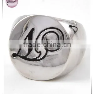 Rhodiumized Metal Black Epoxy Lead Nickel Compliant Initial N Stretch Ring thumbnail-1