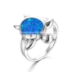 Blue Synthetic Opal 925 Sterling Silver Turtle Shape Engagement Ring SRI026W thumbnail-1