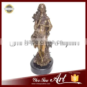Bronze Naked Girl Statue With Bird Sculpture thumbnail-1