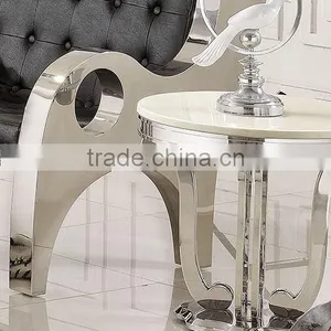 D374 Frensh Style Living Room Furniture White Marble Side Table thumbnail-1