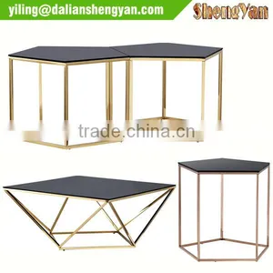 Gold Finish 4 Legged Glass Modern Side Table thumbnail-2
