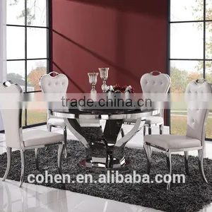 Hosehold 4 People Round Turntable Marble Top Stainless Steel Furniture Dining Table and Chairs With Highest Quality thumbnail-4