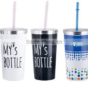 450ml Stainless Steel Double Layer Cup With Straw thumbnail-1