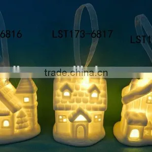 White Bisque Ceramic Christmas Tree Ornaments Wiht Led Light thumbnail-5