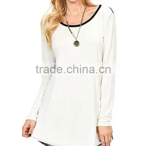 Women Fashion Long Sleeve Heather Gray Charcoal Color Block Hi-Low Tunic Tops Blouses Wholesale thumbnail-3