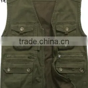 Fashion Mens Zip up no Collar Fishing Vest thumbnail-1