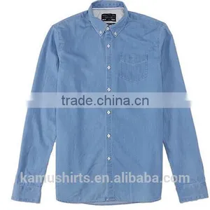 Wholesale Denim Shirt for Mens Shirt Factory Cotton Washed BLUE Mens Denim Shirts thumbnail-3