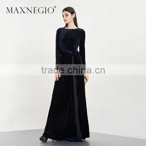 Evening Dresses Pretty Blue Long Sleeve Women Long Formal Party New Arrival Velvet Evening Dresses thumbnail-3