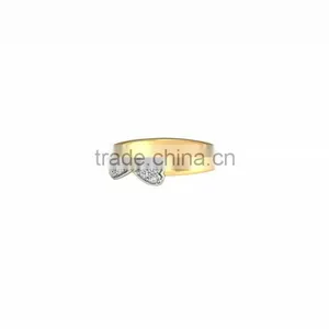 Two Tone Plated Latest CZ Studded Double Heart Ring thumbnail-1