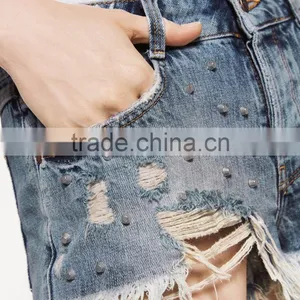 2016 Custom Fashion Rivet Ripped Apparel Young Girl Summer Sexy Women Jeans Shorts Short Pants Half Pants Cotton Girls thumbnail-2