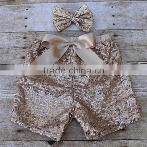 Fashion Newborn Baby Clothes Kids Girls Gold Sequin Matching Shorts With Bow Children Leggings thumbnail-1