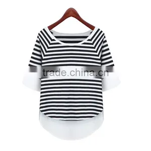 Summer Simple Latest Fashion Women Black and White Striped Lady Shirt Chiffon Fabric Chiffon Blouse thumbnail-2