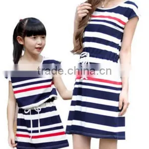 Walson Walson Casual Family Fitted Mother Daughter Dress O-neck Cotton Summer Striped Dresses thumbnail-1