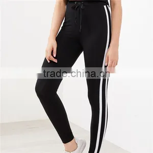 2018 Women Sports Stretchy Drawstring Waist Side Striped Leggings thumbnail-2