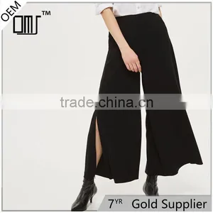 Chic Wide Leg Side Split Palazzo Trousers Black Slack Pants for Ladies thumbnail-1