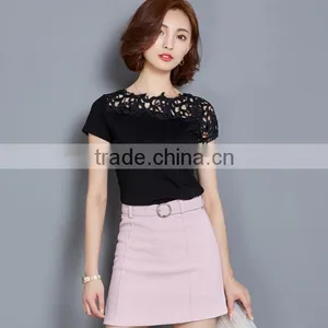 2017 New Design Sexy Women Tops Stitching Hollow Comfortable Women's Lace T-shirt thumbnail-3