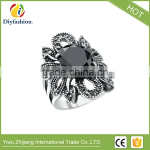 Punk Rock Hollow Out Jewelry Mens Ring Vintage Jewelry Finger Rings Luxury Black Resin Stones Retro Ring thumbnail-1