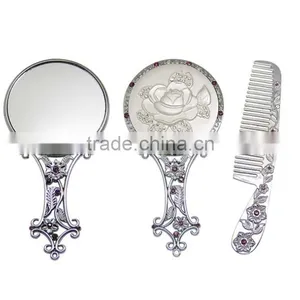 A Chinese Carnelian Handle Hand Mirror,Bronze Hollow Handle Oval Mirror + Comb Suit With Logo Customized thumbnail-3