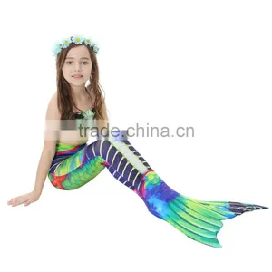 New Kids Girls Mono Fin Swimmable 3Pcs Mermaid Tail Swimming Bikini Set Swimwear thumbnail-6
