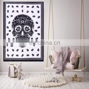 Indian Latest Tapestry Throw Cotton Yoga Mat Skull Mandala Design Meditation Wall Hanging thumbnail-1