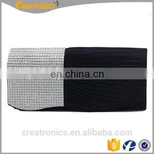 Popular Elegant Women With Clear Crystal High Quality Clutch Black Chain Bag Wedding Bridal Satin Evening Bag thumbnail-1