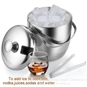 Insulated Ice Bucket,Stainless Steel Double Wall Ice Bucket With Lid and Tongs,2.8-Litre,Silver thumbnail-3
