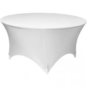 White 60 Inch 5 Foot 5ft Round Stretch Spandex Tablecover Table Cover Tablecloth thumbnail-1