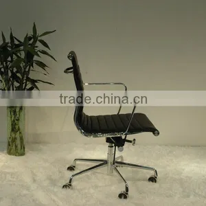 Replica European Style Chrome Aluminum Frame Italian Genuine Leather Lift Swivel Charles and Ray Low Back Office Chair thumbnail-3