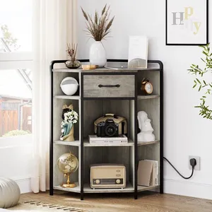 Side Cabinet Living Room Modern Creative Storage Cabinet Iron Wood Structure With Lights With Corner Rack Can be Customized thumbnail-1