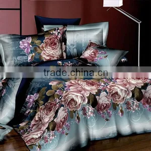 100% POLYESTER IMITATED REACTIVE PRINT FLOWER PINK BLUE COLOR 3D BEDDING SETS thumbnail-1