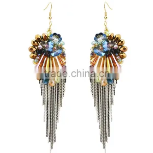 Fashion Earings for Women 2015 Crystal Beads Earring Large Tassel Earring Jewelry thumbnail-4