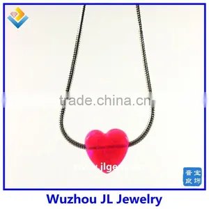 Fashion Synthetic Pink Heart Opal Stone Pendant 925 Sterling Silver Necklace Jewelry thumbnail-2