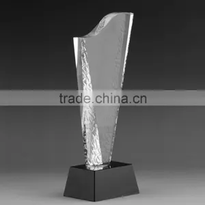 Oem Logo Design Size Optical Glass TV Show Competetion Award With Yellow Base K9 Engraving Crystal Plaque Trophy thumbnail-4