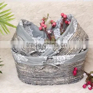 Handmade Maize Basket Flat Knitting Corn Rope Rattan Storage Basket Set of 3 thumbnail-5