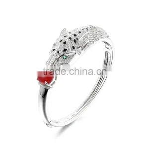 925 Sterling Silver Crystal Liod Head Bangle Bracelet SBG425W thumbnail-2