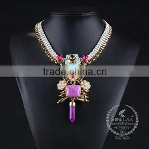 High Quality Vintage Style Crystal Chunky Statement Necklace Tin Alloy Fashion Women Pendant Necklace 6390081 thumbnail-1