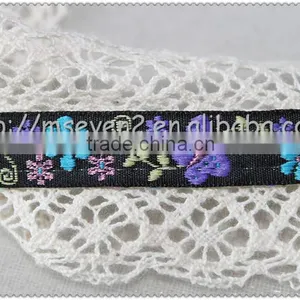 4.5cm Width Embroidery Flower Jacquard Ribbon, Embroidered Woven Fringed Jacquard Ribbon thumbnail-6